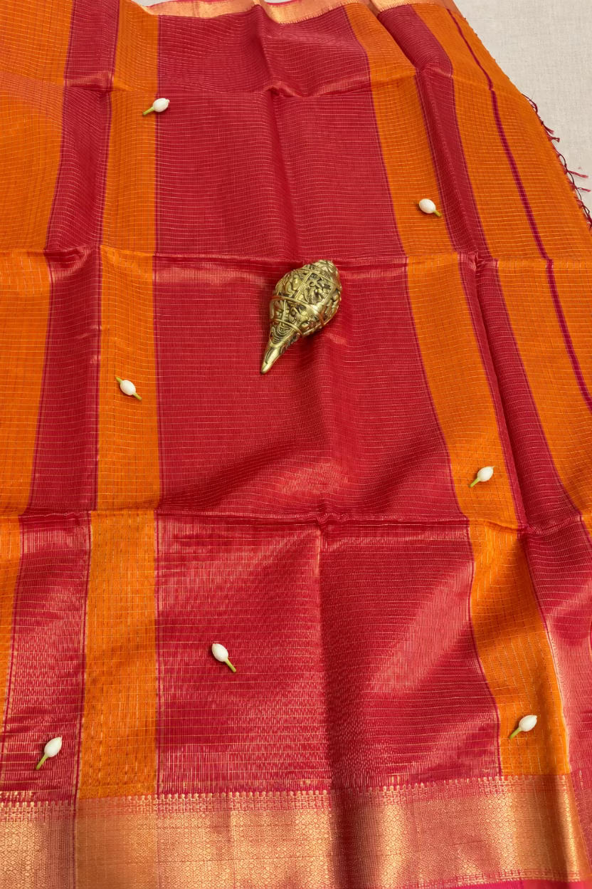 Coral Orange Maheshwari Silk Handloom