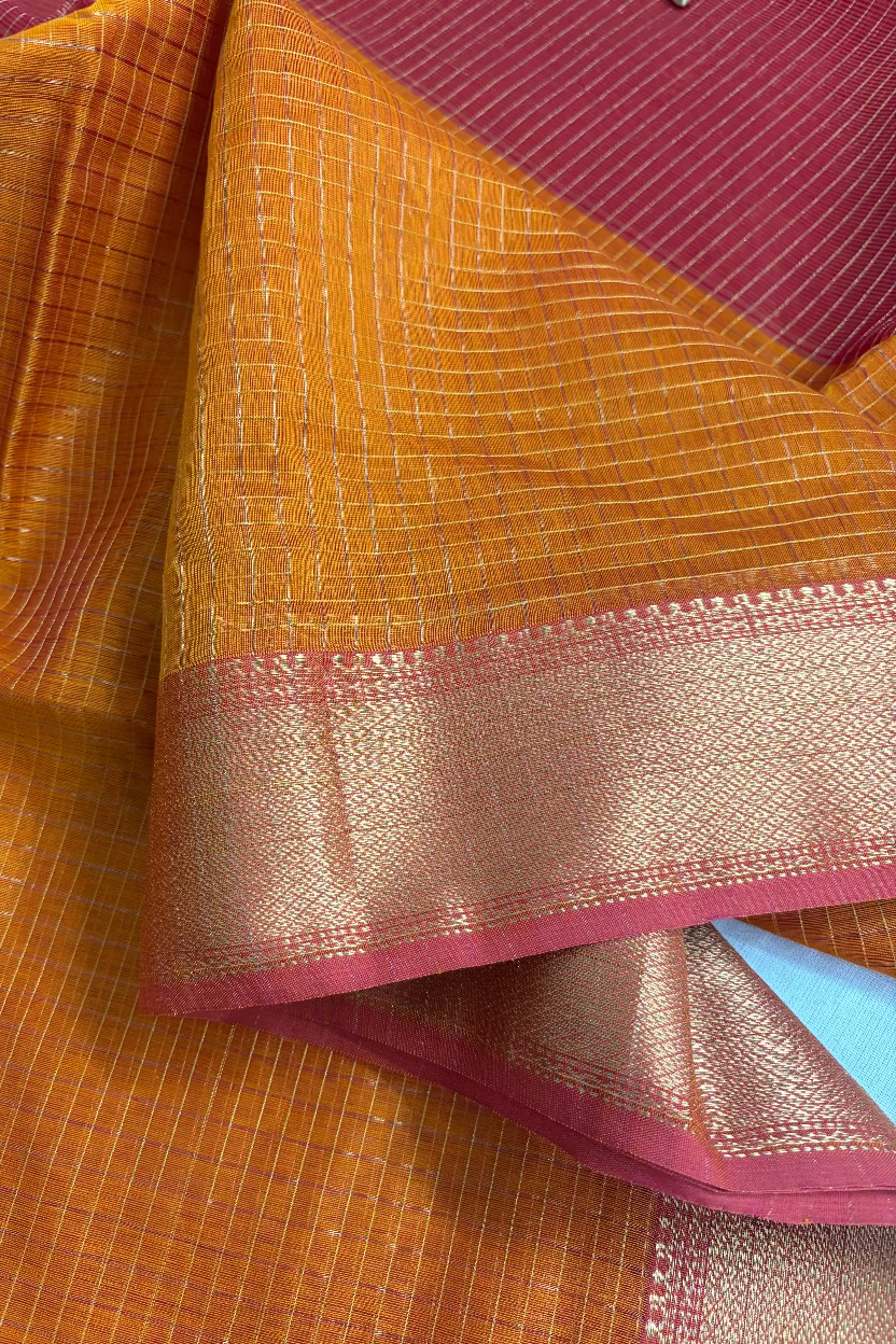 Coral Orange Maheshwari Silk Handloom
