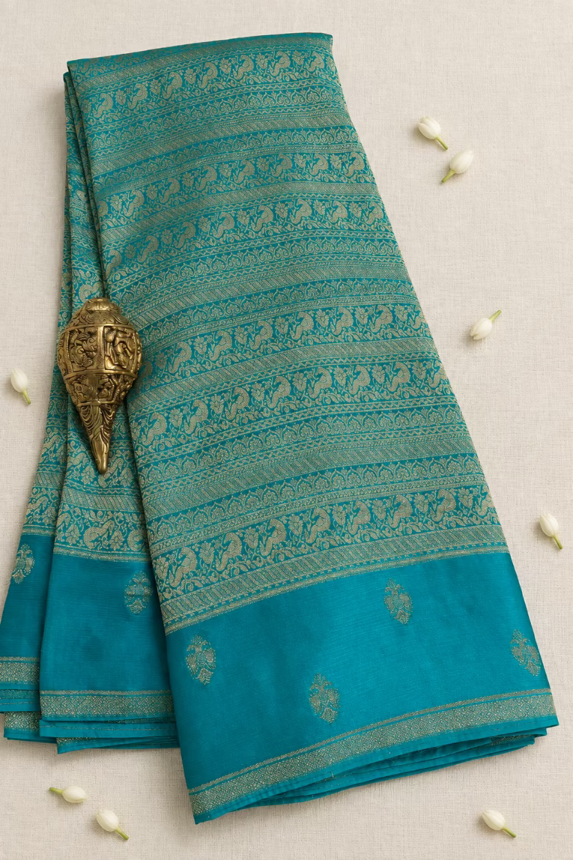Turquoise Blue Georgette Chinnon Silk