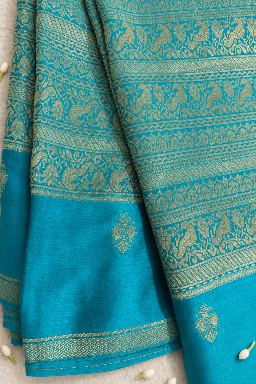 Turquoise Blue Georgette Chinnon Silk