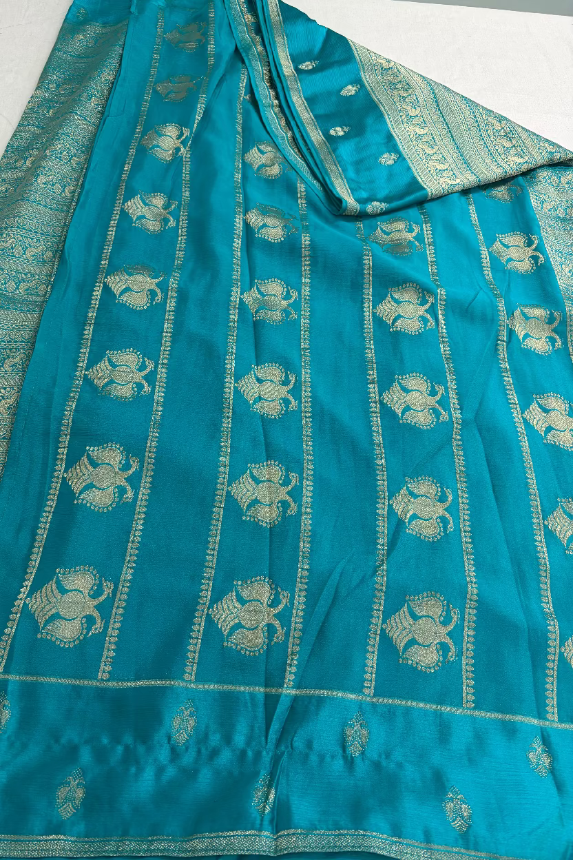 Turquoise Blue Georgette Chinnon Silk