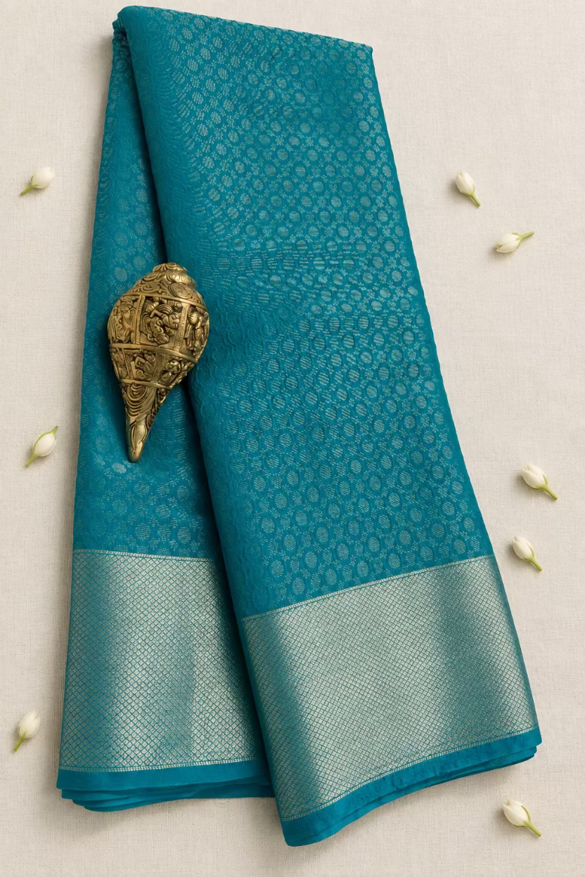 Turquoise Blue Chinnon Crepe Silk