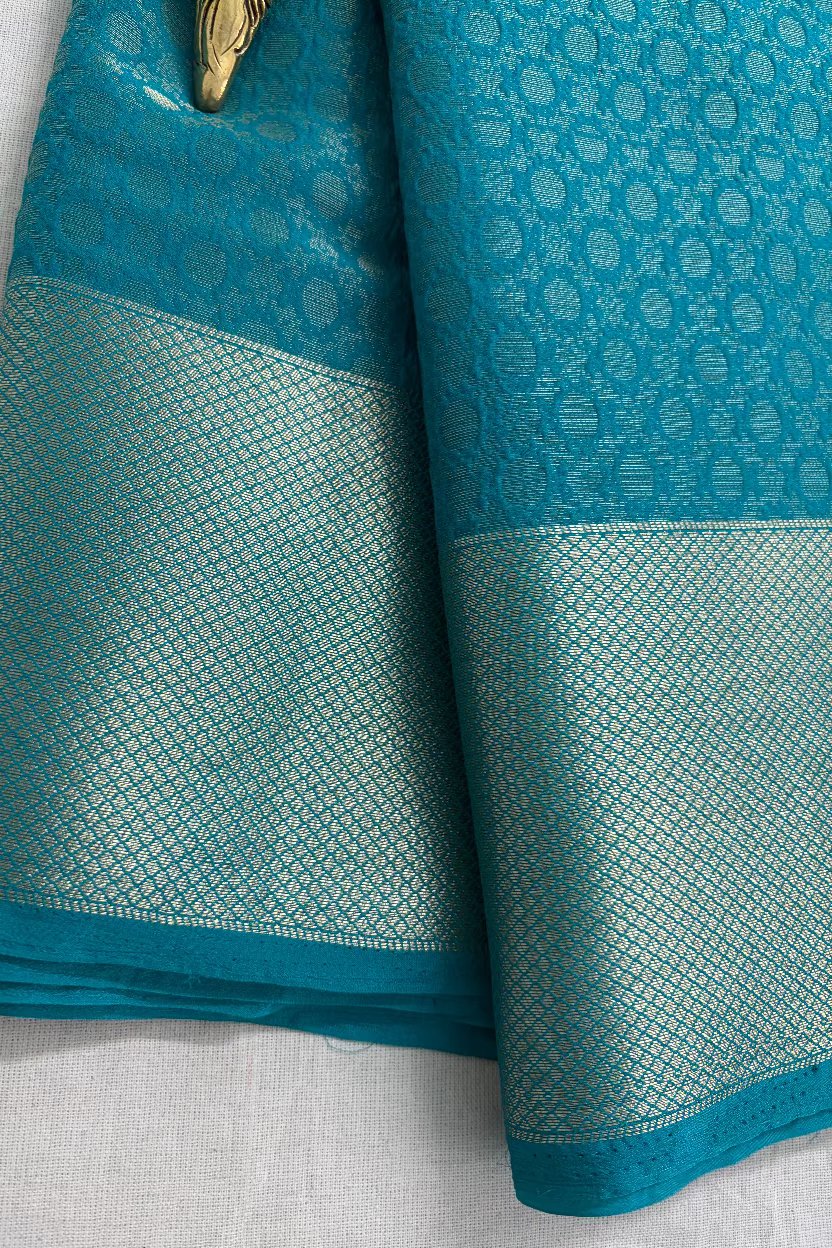 Turquoise Blue Chinnon Crepe Silk