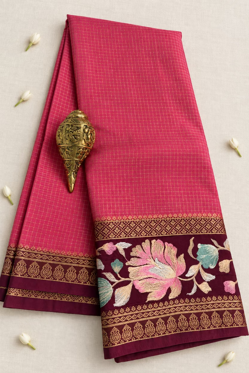 Pink Semi Mysore Silk with Embroidary