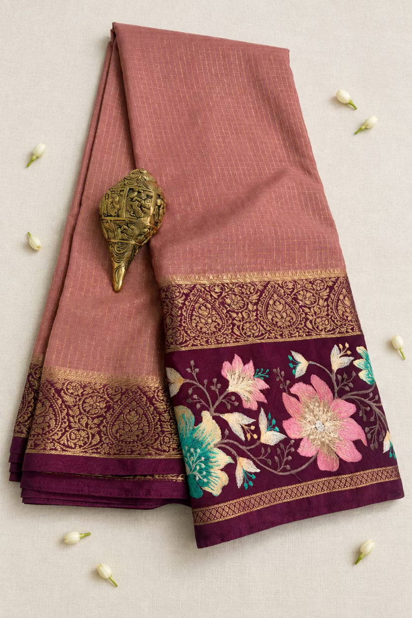 Dusty Rose Pink Semi Mysore Silk
