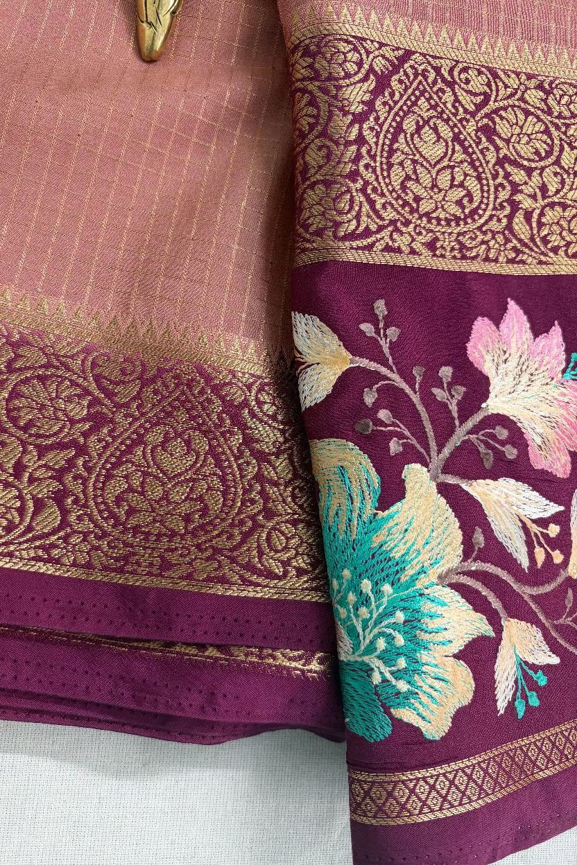 Dusty Rose Pink Semi Mysore Silk