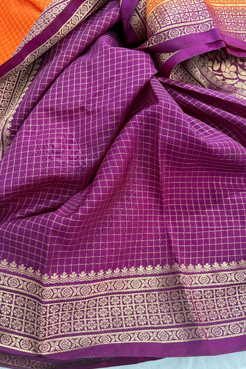Orange Semi Mysore Silk with Embroidery